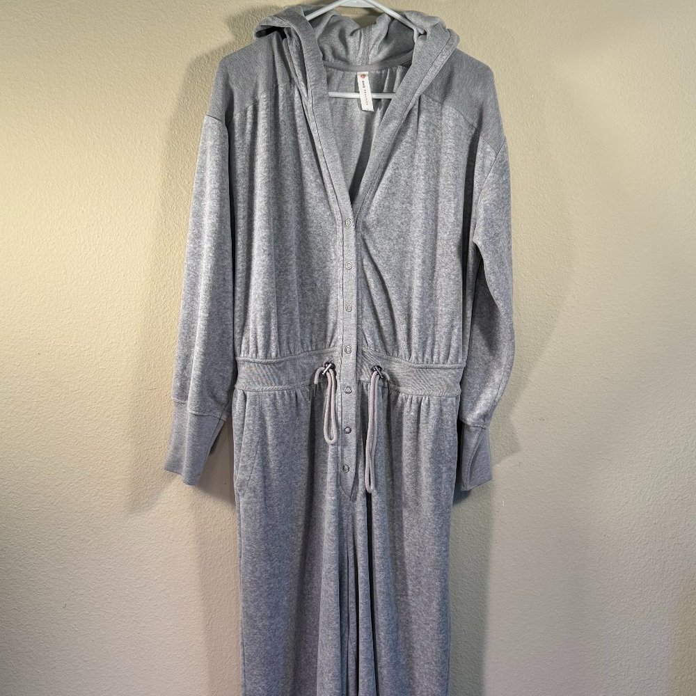 DAILY PRACTICE Anthropologie Gray Velour Hoodie Jumpsuit Size Large